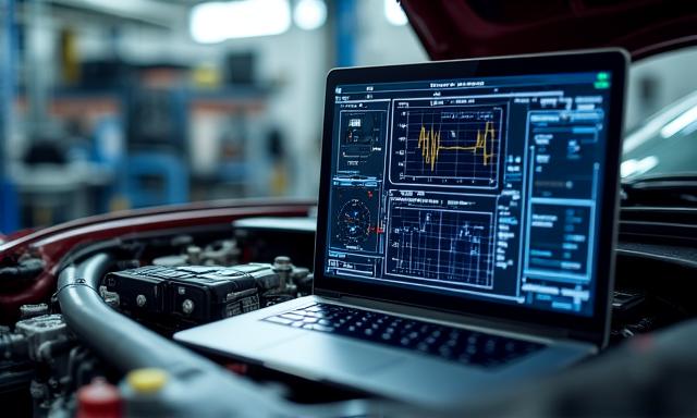 Professionele ECU remapping software op een laptop aangesloten op een auto
